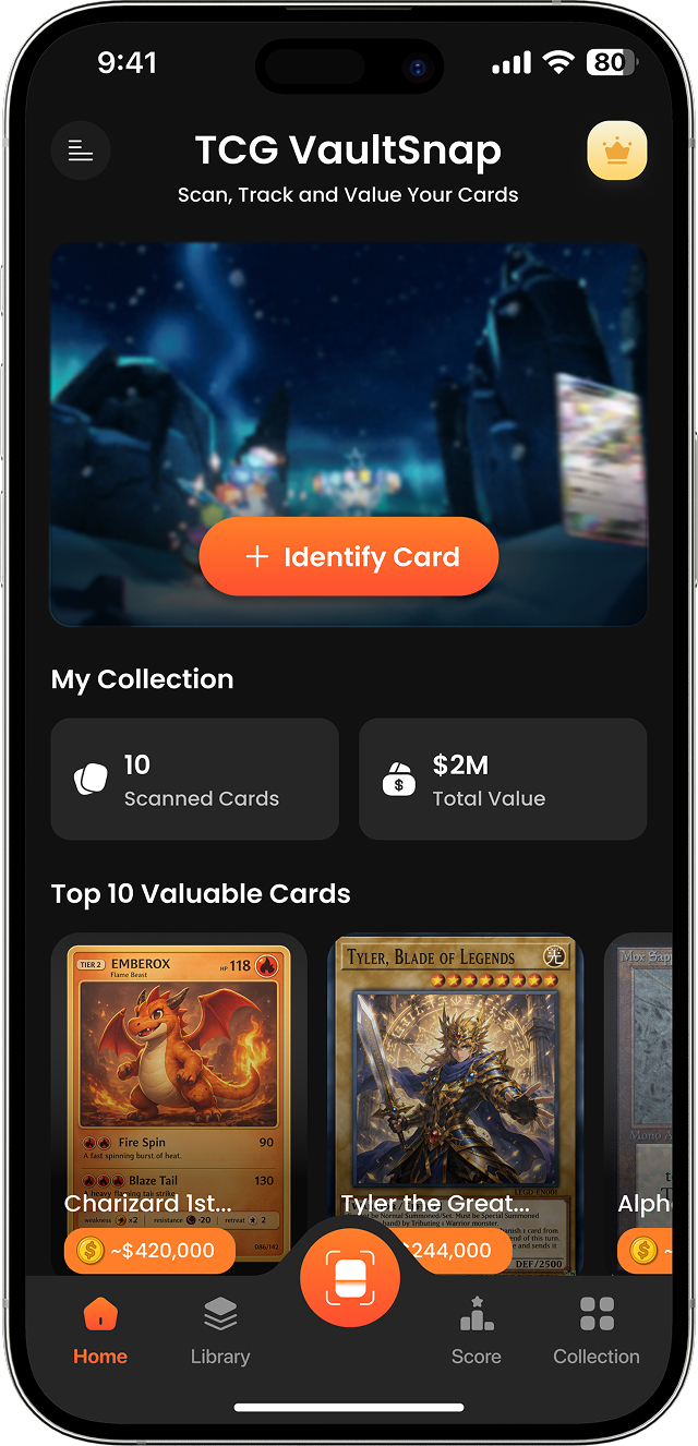 TCG VaultSnap app home screen