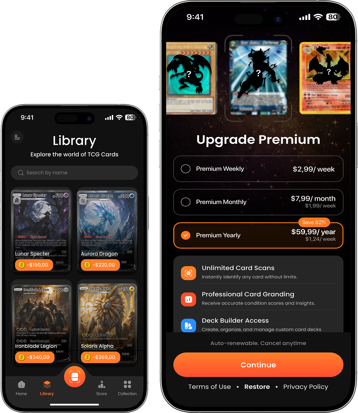 TCG VaultSnap premium screens